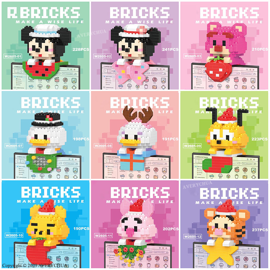 Blok Binaan🧸 Building Block Cartoon 卡通微型积木挂件 W2605 Mini DIY Hanging 串联小颗粒玩具拼装可爱积木摆件