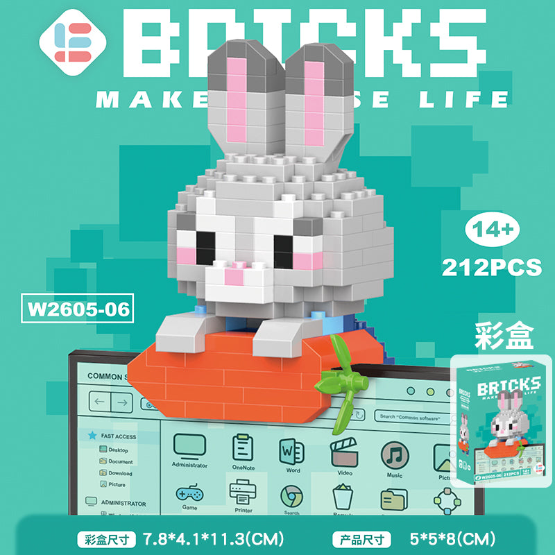 Blok Binaan🧸 Building Block Cartoon 卡通微型积木挂件 W2605 Mini DIY Hanging 串联小颗粒玩具拼装可爱积木摆件